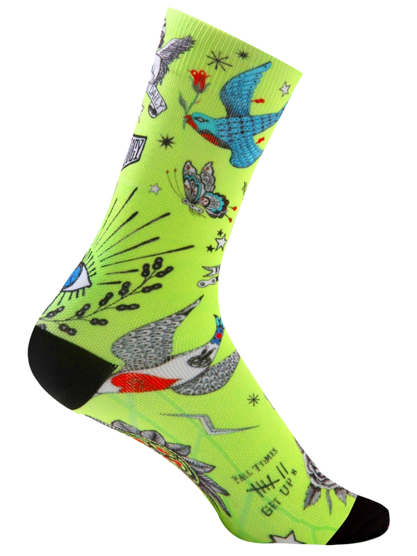 Tattoo Lime Cycling Socks  Side | Cycology AUS