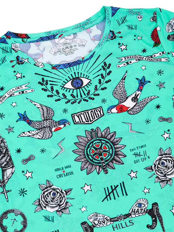 Tattoo Blue Womens Technical T shirt Neck | Cycology Clothing AUS