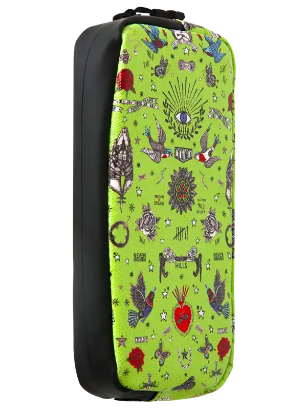 Cycology Clothing Tattoo Cycling Wallet in lime green with traditional tattoo illustrations