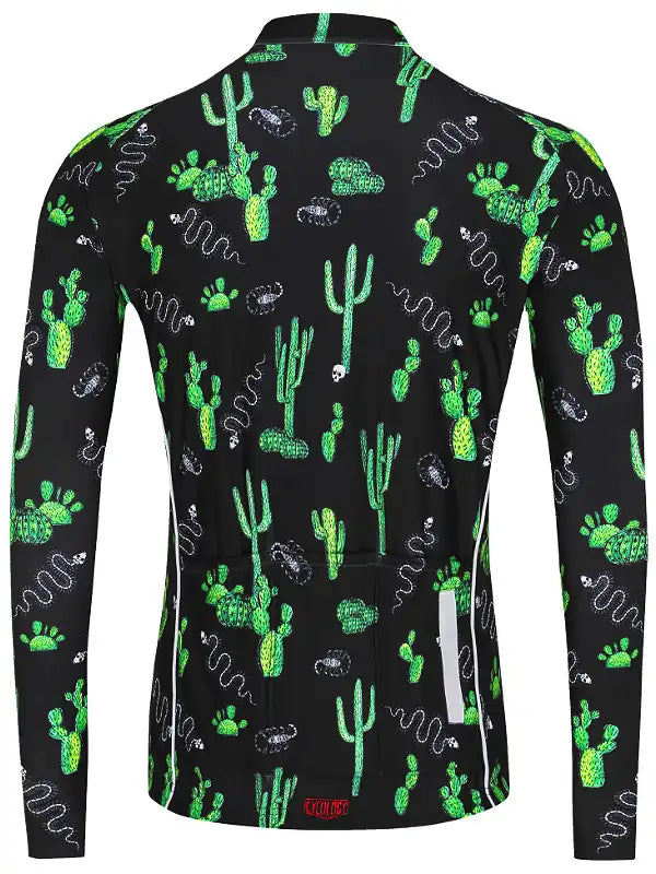 Totally Cactus Black Men's Long Sleeve Cycling Jersey Back | Cycology AUS