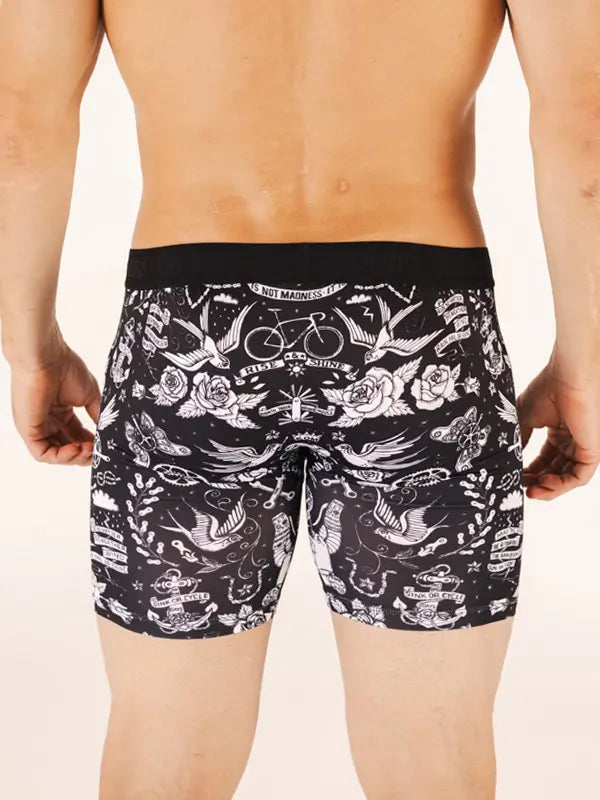 Velo Tattoo Black Men's Performance Boxer Briefs  Back View on model | Cycology AUS