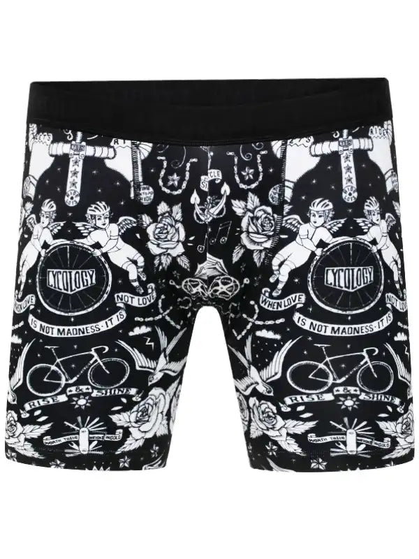 Velo Tattoo Black  Men's Performance Boxer Briefs  front | Cycology AUS