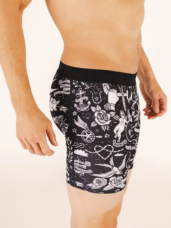 Velo Tattoo Black Men's Performance Boxer Briefs |on model side  Cycology AUS