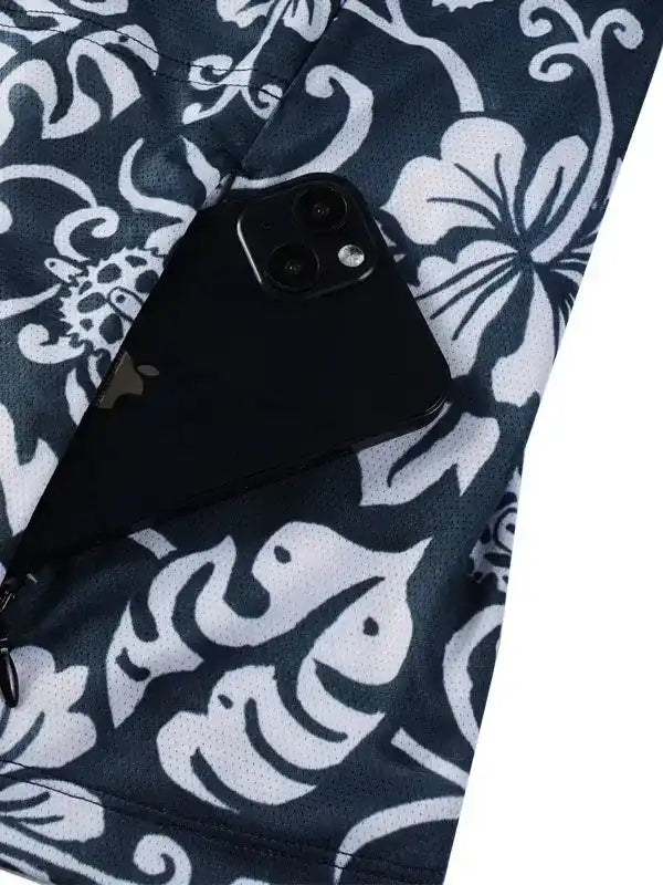 Cycling shorts with floral pattern and phone pocket, breathable fabric for men and women