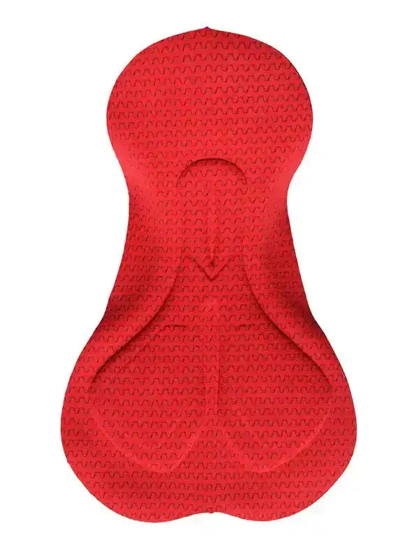Red cycling chamois pad with wavy texture for comfort and support during rides