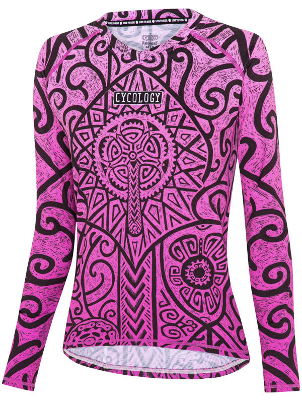 Zanzibar Pink Womens Long Sleeve MTB Jersey Front | Cycology AUS