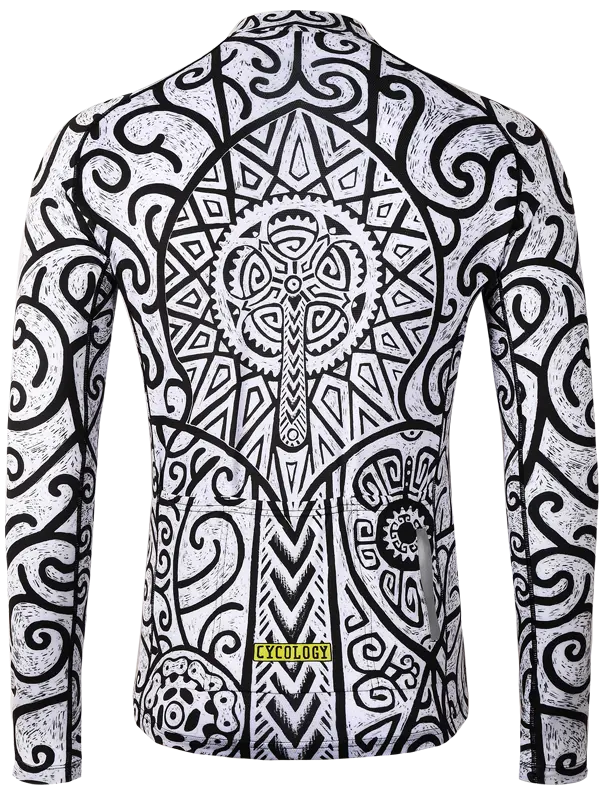 Zanzibar Men's White Long Sleeve Summer Cycling Jersey Back View