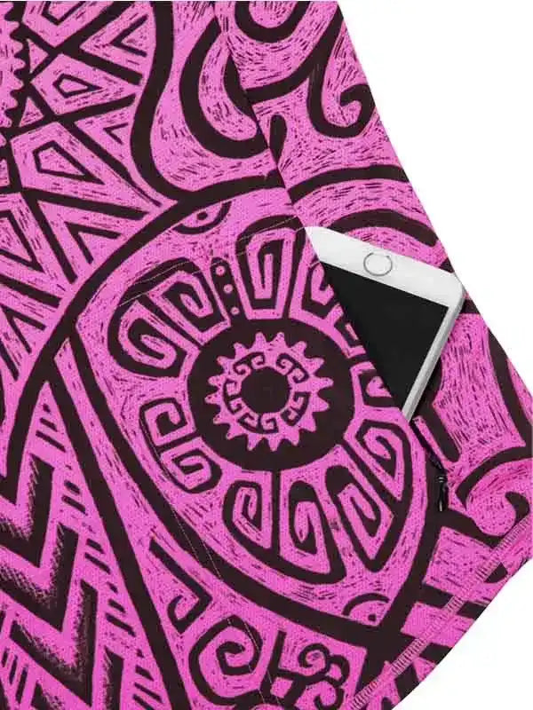 Pink and black patterned cycling jersey pocket holding smartphone