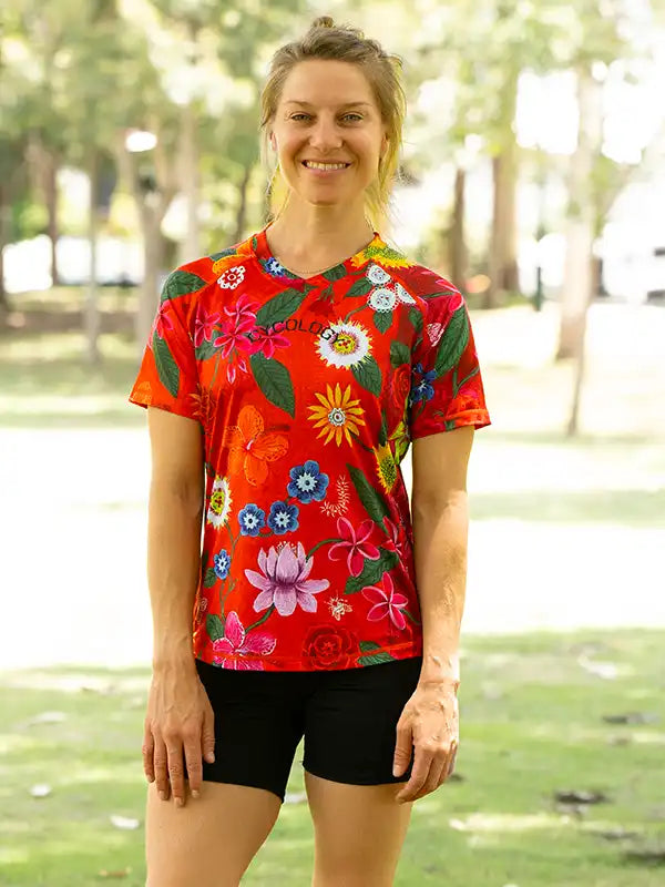 Aloha Red Womens Technical T shirt on Model | Cycology AUS
