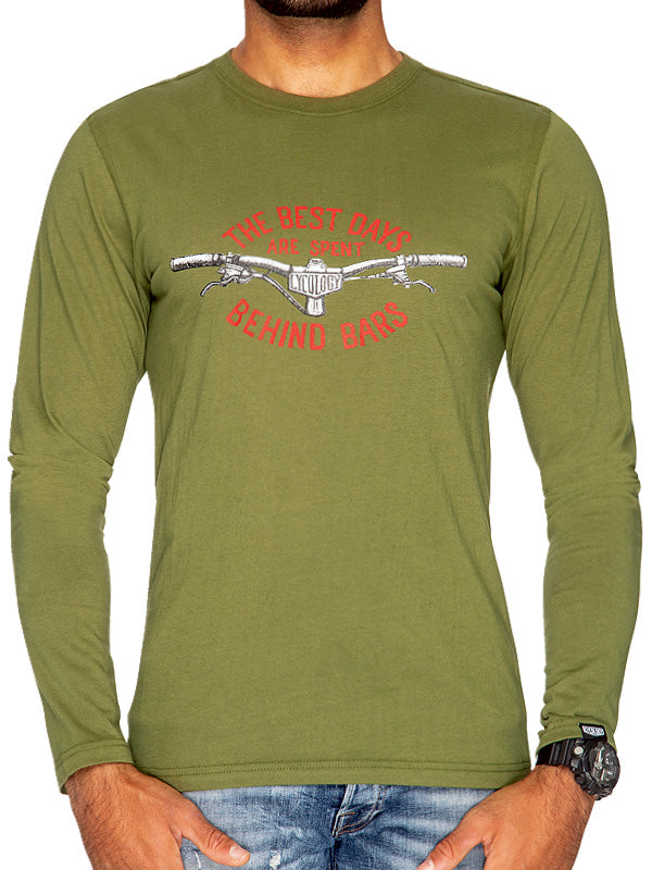 Best Days Behind Bars MTB Green Men's Long Sleeve T-shirt Front | Cycology