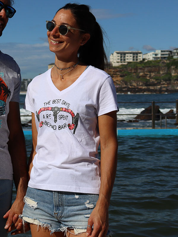 Best Days Behind Bars White Womens Tee on model | Cycology AUS