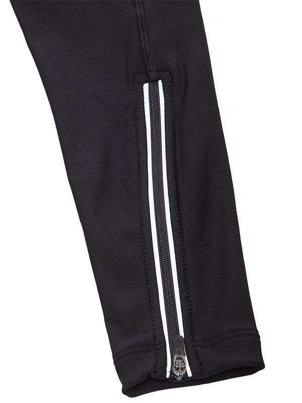 Black cycling tights with white zipper detail, high-quality fabric for men's and women's bike wear