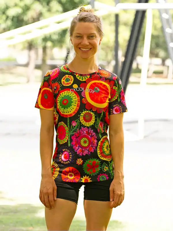 Heavy Pedal Black Women's Technical T shirt on model | Cycology AUS