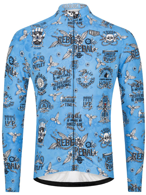 Rebel Pedal Blue Men's Long Sleeve Cycling Jersey Front | Cycology AUS