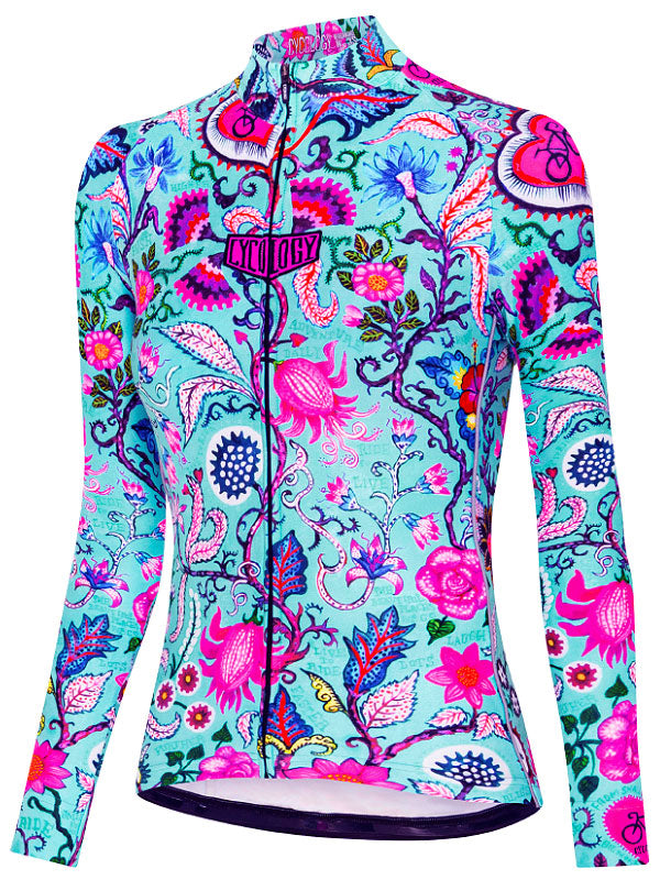 Secret Garden Aqua Women's Long Sleeve Cycling Jersey Front | Cycology AUS