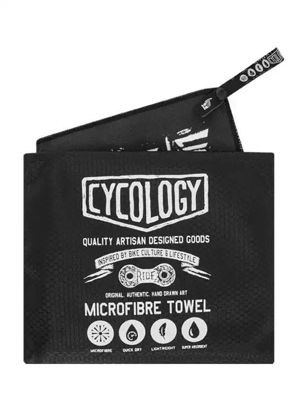 Cycology microfibre towel for cycling, lightweight and quick-dry, inspired by bike culture