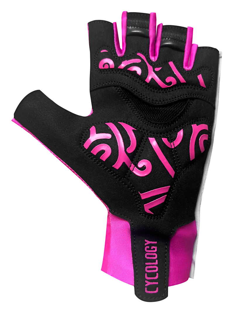  Pink fingerless cycling gloves with bold grip  design on the palm  