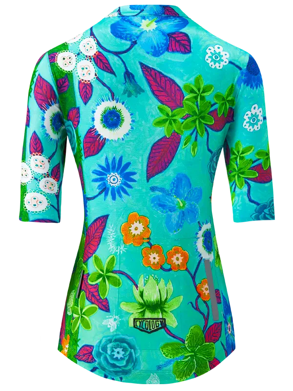 Aloha  Floral Aqua Women's Reborn Cycling Jersey back view 