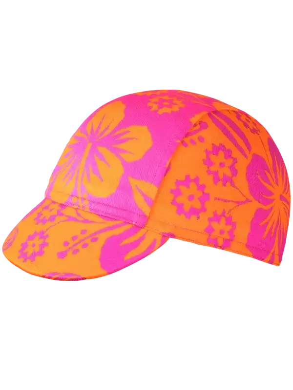 Vibrant pink and orange floral cycling cap for women