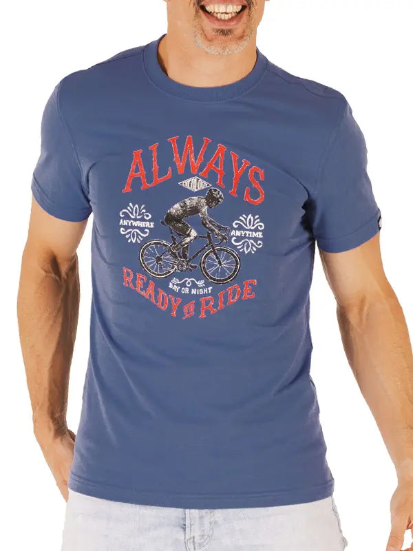 Always Ready To Ride Blue Men's Cycling T-Shirt  Front | Cycology AUS
