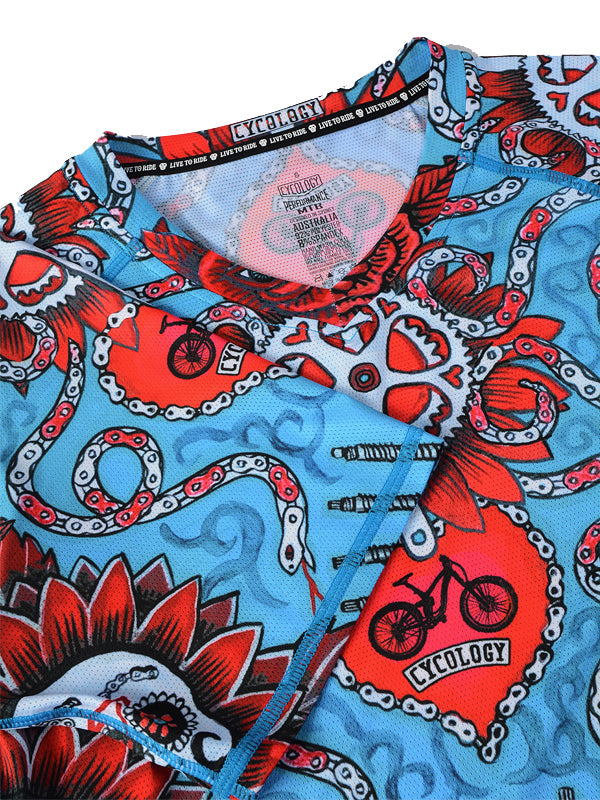 Baja Blue Women's Short Sleeve Mountain Bike Jersey V Neck  | Cycology AUS