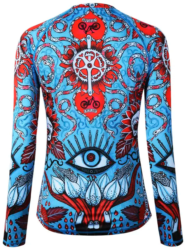 Baja Blue Women's Long Sleeve MTB Jersey  Back | Cycology AUS