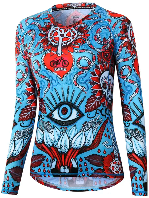 Baja Blue Women's Long Sleeve MTB Jersey Front  | Cycology AUS