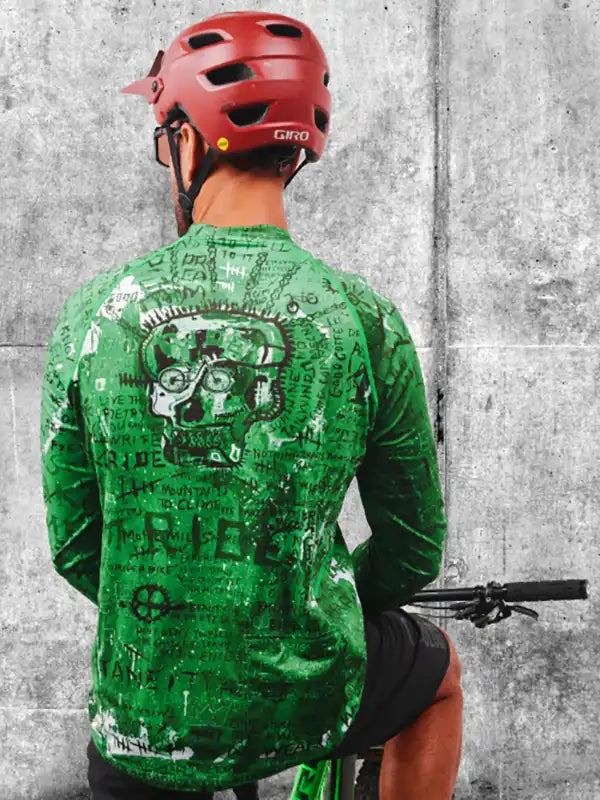 Baz Green Men's Long Sleeve Black Mountain Bike Jersey On model back image  | Cycology AUS