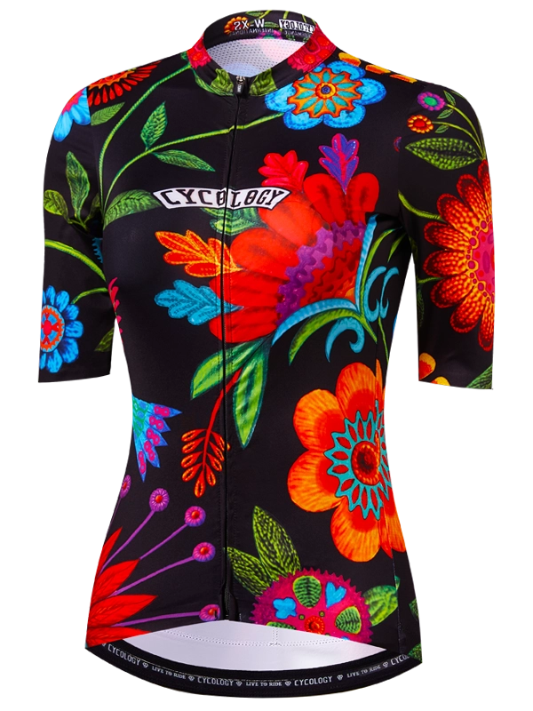 Colorful floral-patterned cycling jersey 