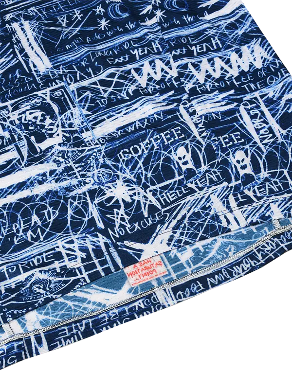 Blue cycling sleeveless base layer  with white text and graphics