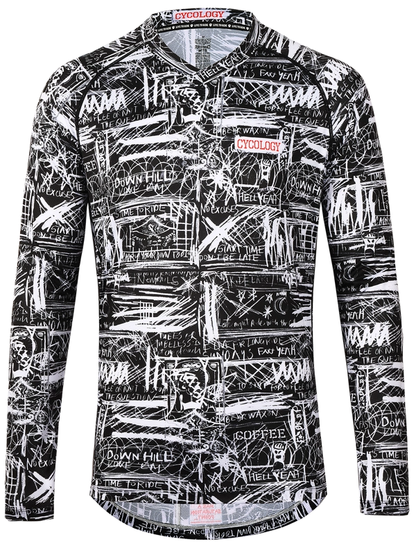 Men's Long-sleeve MTB Jersey with black and white graphic design 