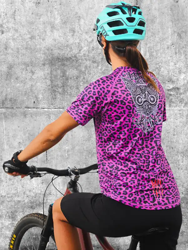 Badass Kitty Black Women's Mountain Bike Jersey |on model back view  Cycology AUS