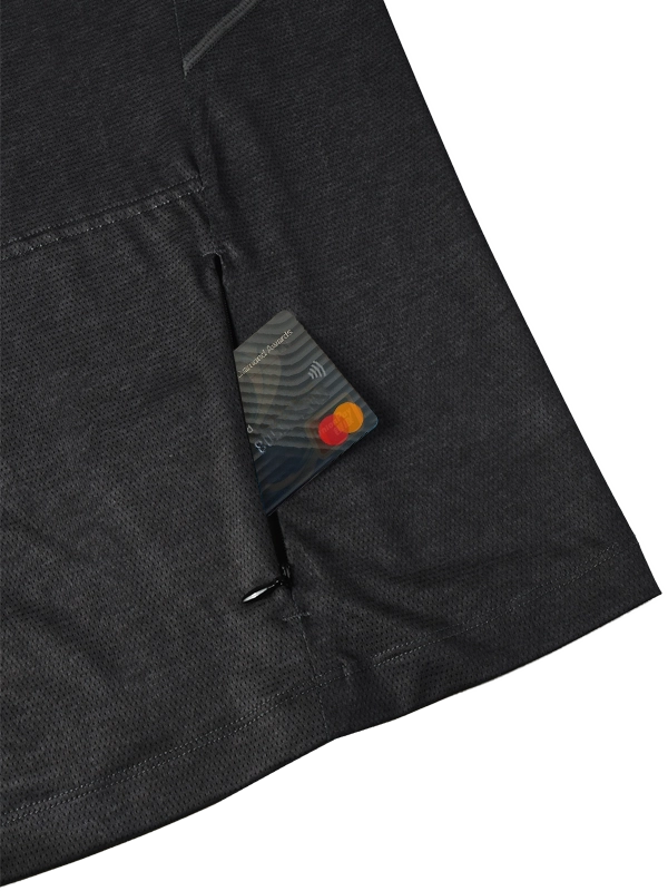 Back zipper with a card sticking out of a pocket 