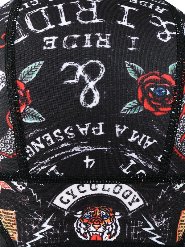 Black Cycling Beanie with colorful graphic design 