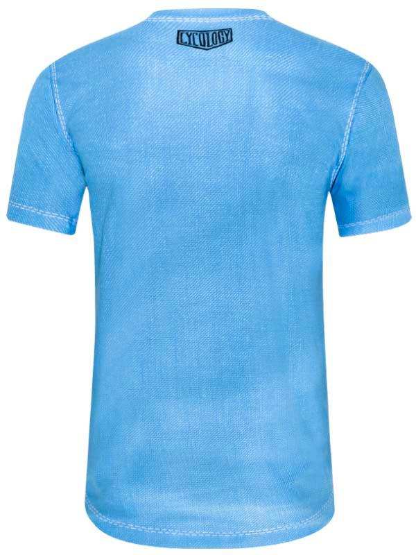 Light blue men's cycling t-shirt with subtle texture and back logo, ideal for active wear