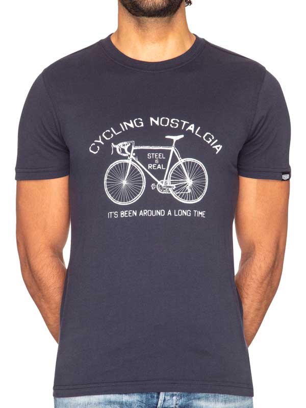 Cycling Nostalgia Mens Navy Cycling T Shirt Front  |Cycology AUS
