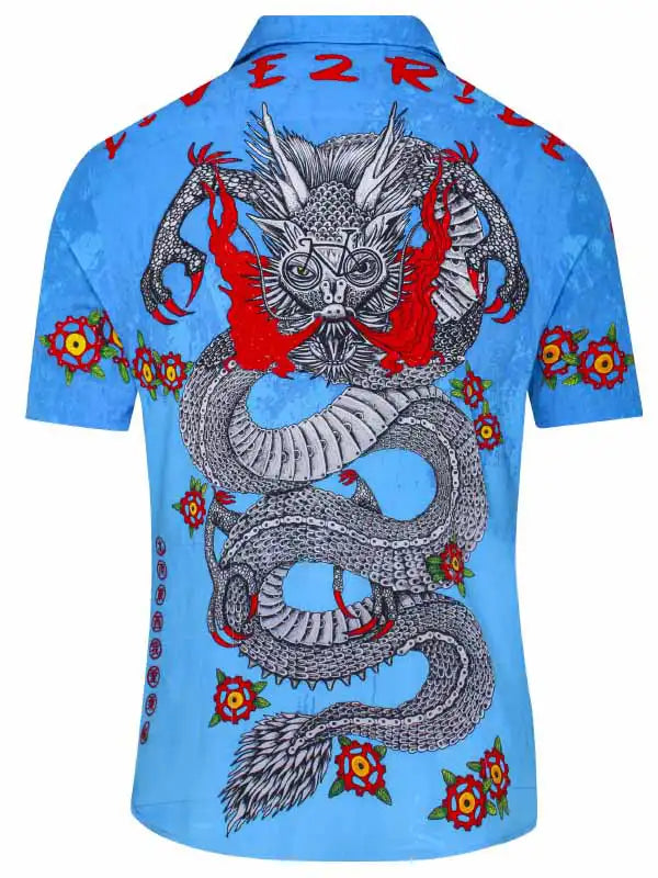 Dragon Blue Men's Gravel Cycling Shirt Back  | Cycology AUS