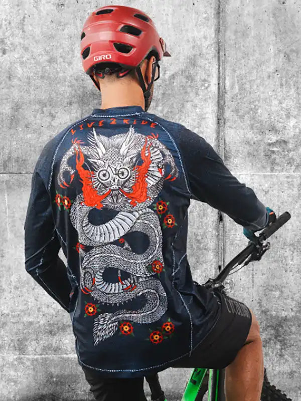 Dragon Black Long Sleeve Men's  Mountain Bike Jersey on model | Cycology AUS