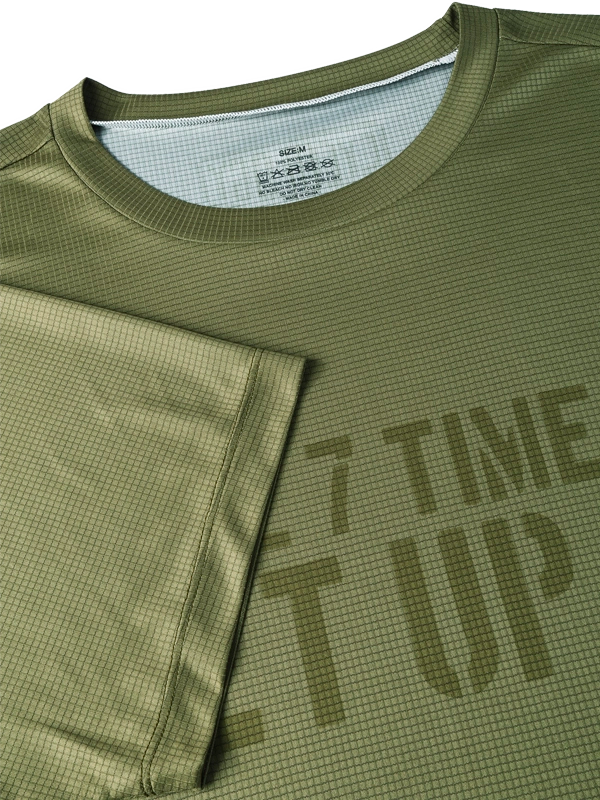 Men's  Green  Technical t-shirt with text 'Fall 7 Times Get Up 8' 