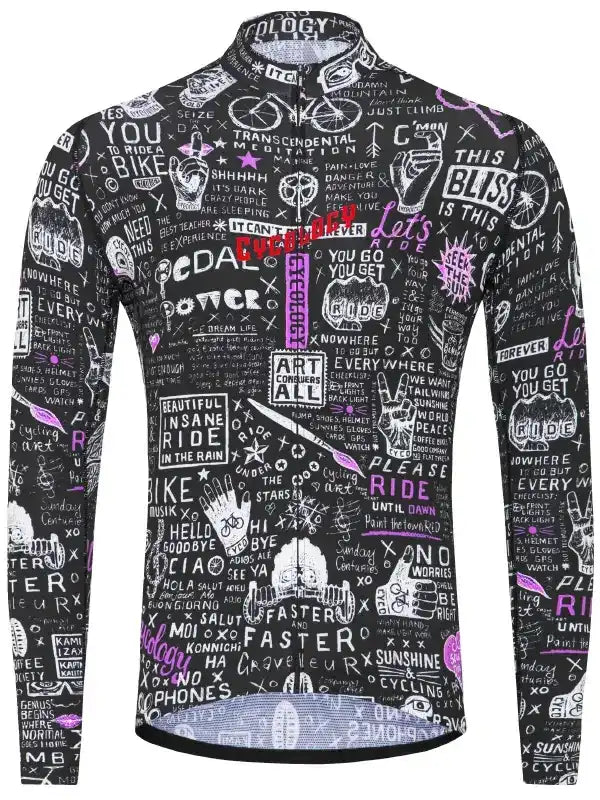 Men's long sleeve cycling jersey with bold graphic print, ideal for road biking and outdoor adventures.
