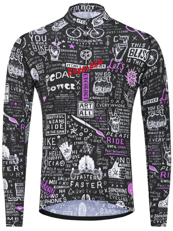 Bike Graffiti Men's Black Long Sleeve Summer Cycling Jersey  Front | Cycology AUS
