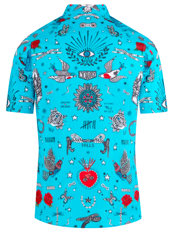 Tattoo Men's Blue Gravel Cycling Shirt  Back Cycology AUS