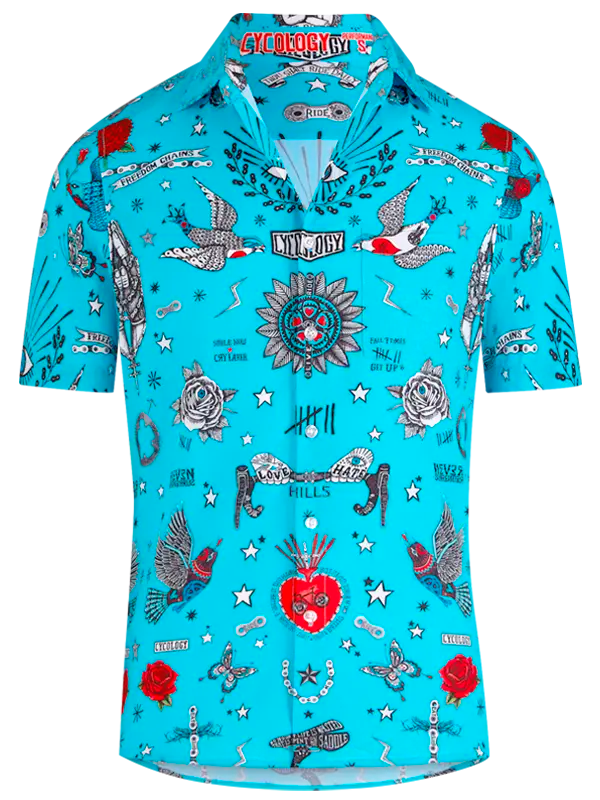 Tattoo Men's Blue Gravel Cycling Shirt  Front Cycology AUS