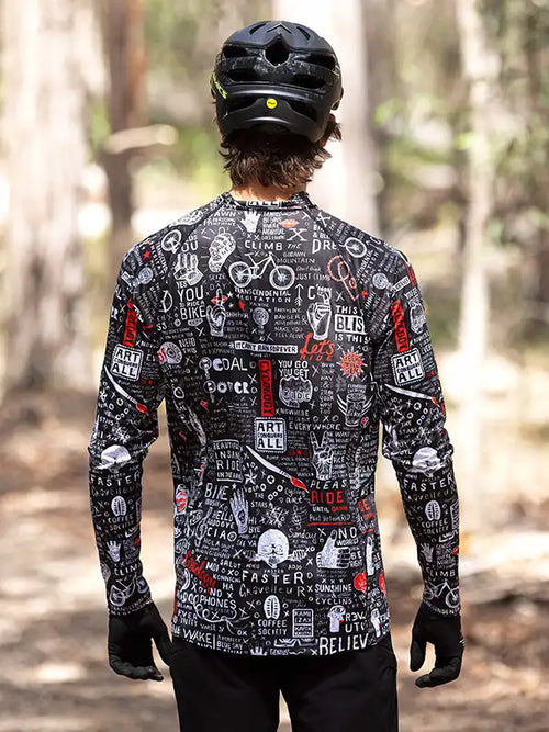 Graffiti Long Sleeve Black Men s Mountain Bike Jersey Cycology