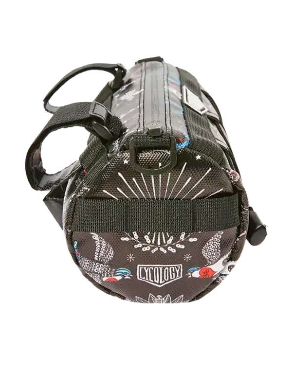 Cycology cycling frame bag with patterned design and secure straps for bike storage