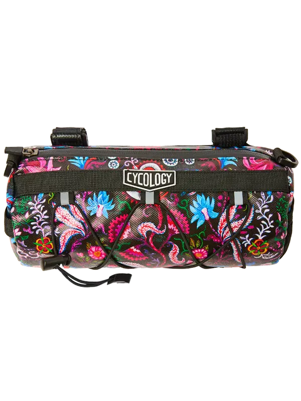 Floral embroidered bag with 'Cycology' branding 