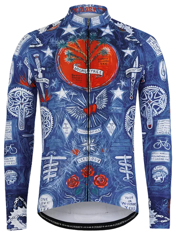 Cycling jersey with intricate design on a white background