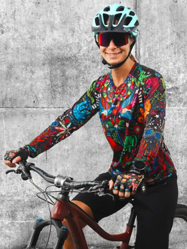 Jungle Jungle Women's Black Long Sleeve MTB Jersey on model front | Cycology AUS