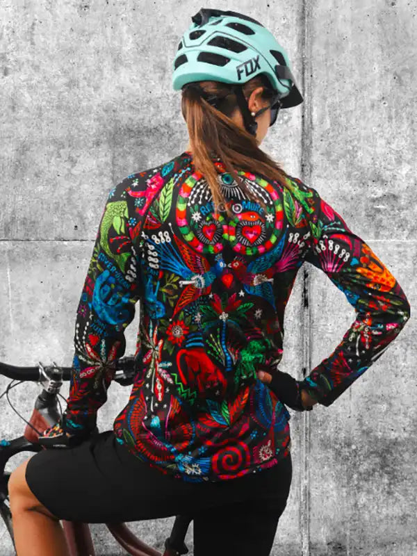 Jungle Jungle Women's Black Long Sleeve MTB Jersey on model back | Cycology AUS