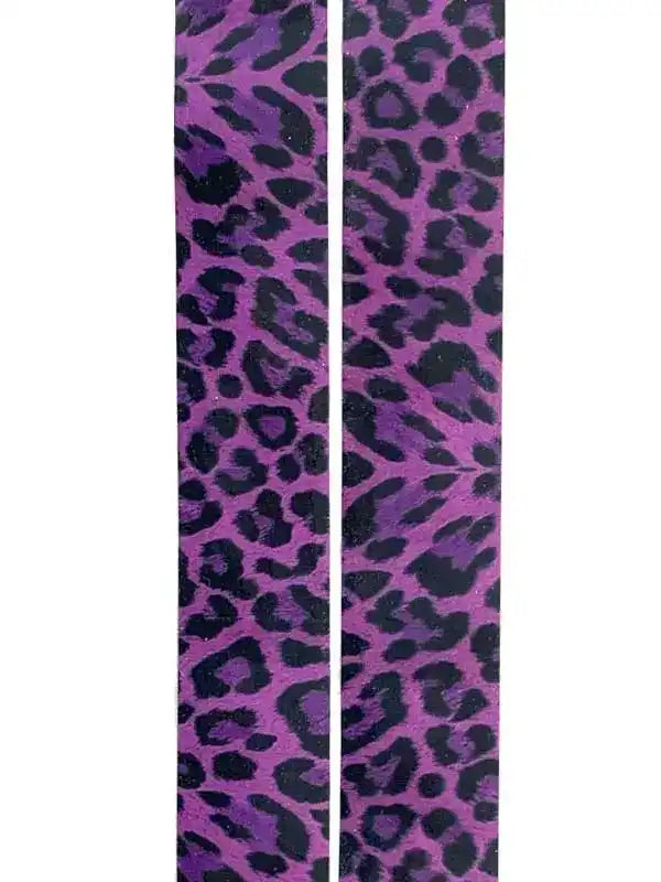 Purple leopard print cycling apparel fabric with bold black spots